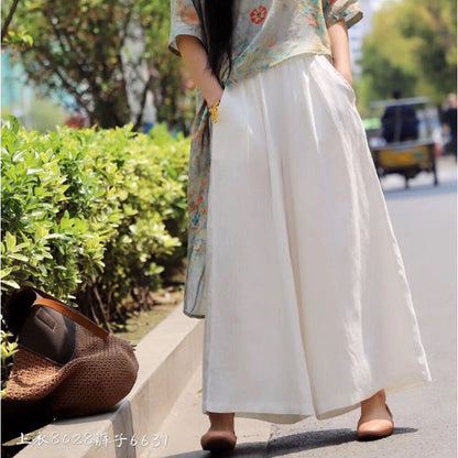 Vintage Elastic Waist Casual Wide Leg Pants