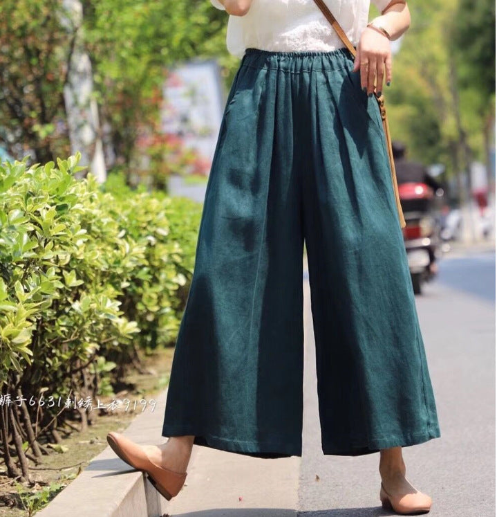 Vintage Elastic Waist Casual Wide Leg Pants