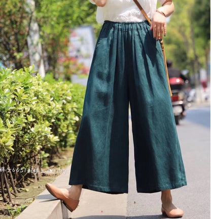 Vintage Elastic Waist Casual Wide Leg Pants