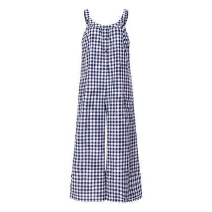Vintage Women Plaid Loose Sleeveless Jumpsuits-STYLEGOING