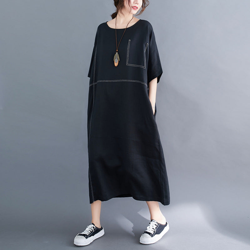 Summer Linen Plus Sizes Black Cozy Dresses
