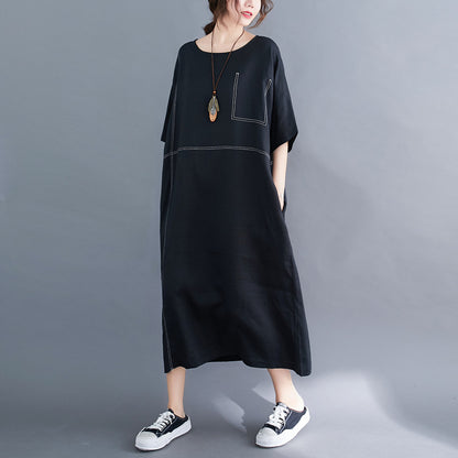 Summer Linen Plus Sizes Black Cozy Dresses