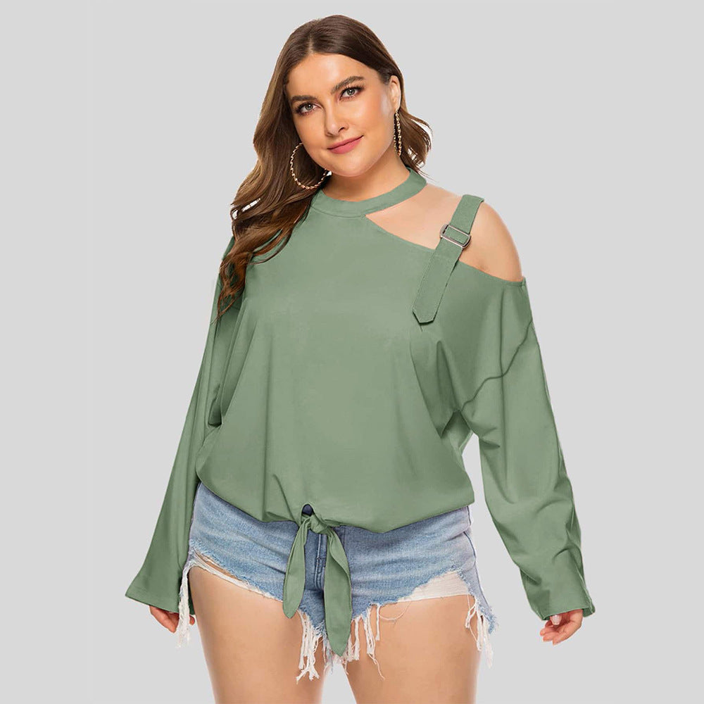 Casual Bowknot Long Sleeves Plus Sizes Women T Shirts