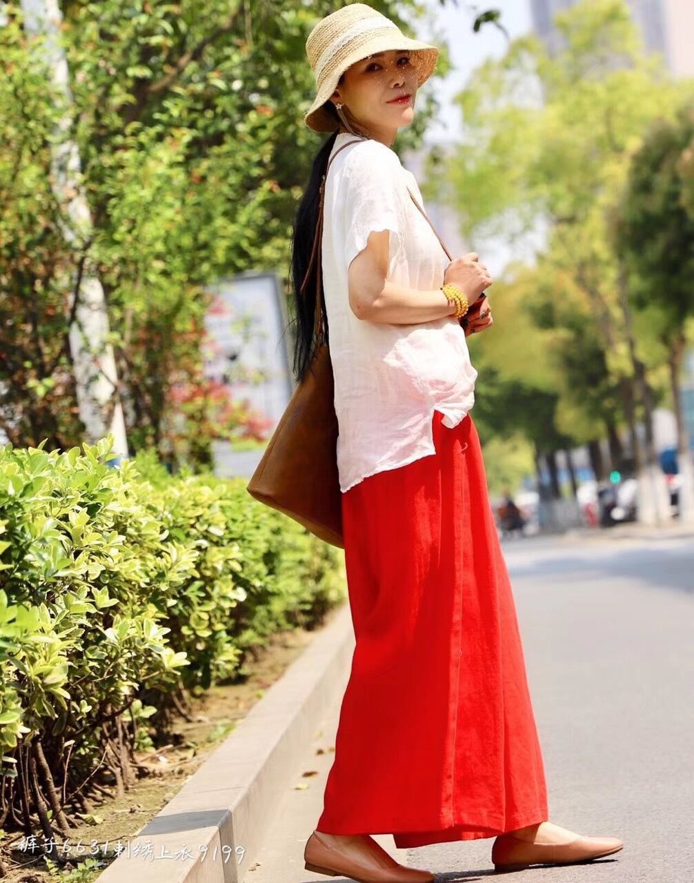 Vintage Elastic Waist Casual Wide Leg Pants