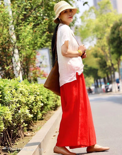 Vintage Elastic Waist Casual Wide Leg Pants
