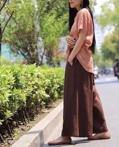 Vintage Elastic Waist Casual Wide Leg Pants