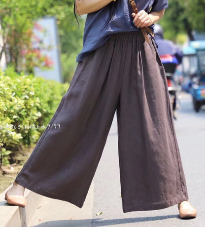 Vintage Elastic Waist Casual Wide Leg Pants