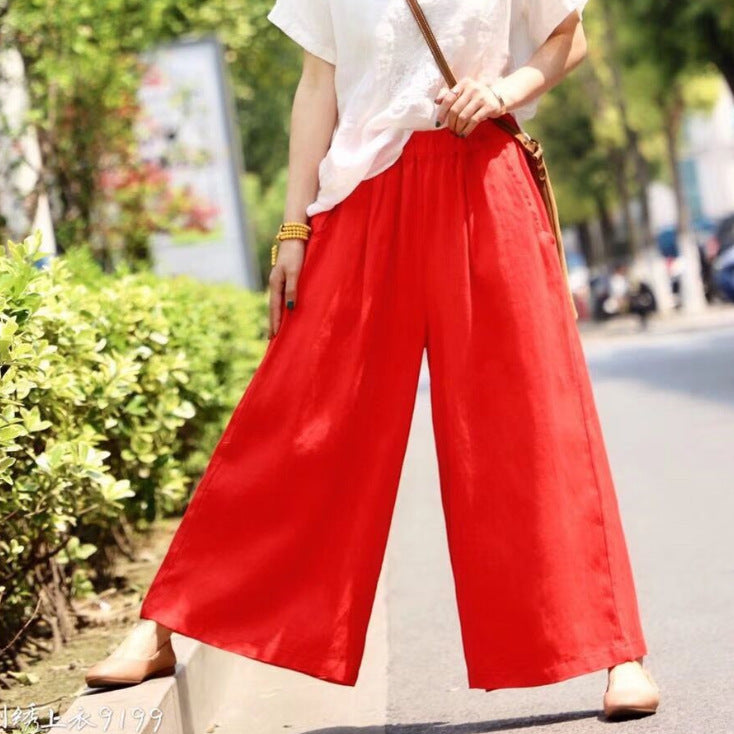 Vintage Elastic Waist Casual Wide Leg Pants