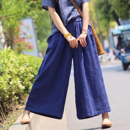 Vintage Elastic Waist Casual Wide Leg Pants