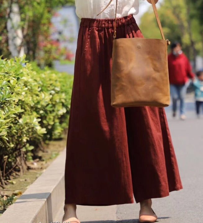 Vintage Elastic Waist Casual Wide Leg Pants