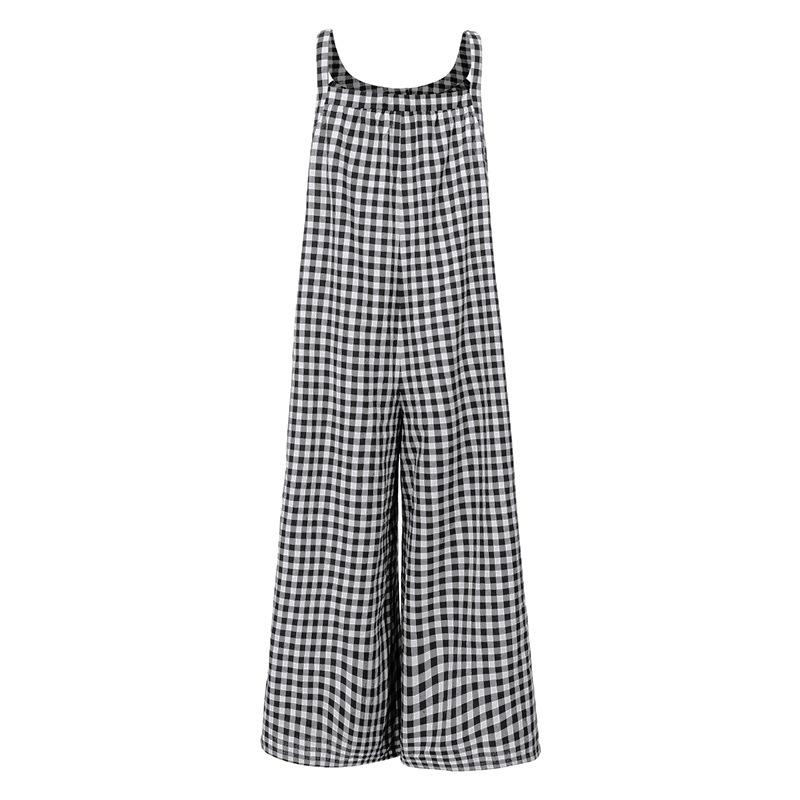 Vintage Women Plaid Loose Sleeveless Jumpsuits-STYLEGOING