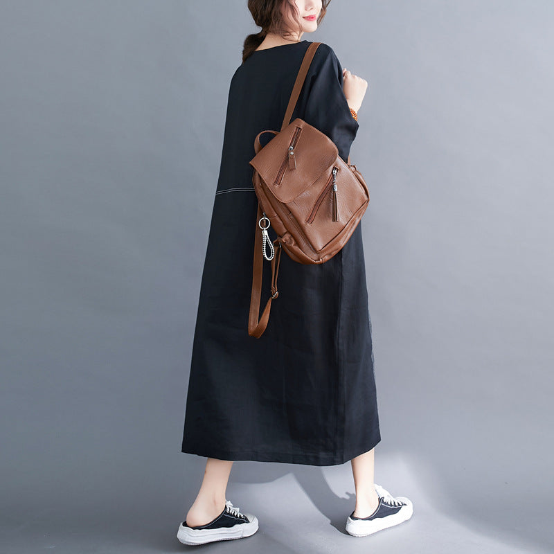 Summer Linen Plus Sizes Black Cozy Dresses