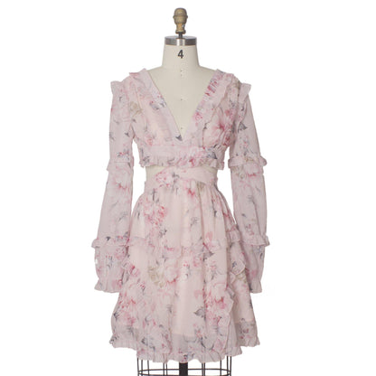 Women Pink Chiffon Short Mini Dresses-STYLEGOING