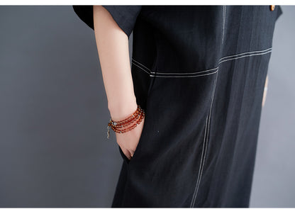 Summer Linen Plus Sizes Black Cozy Dresses
