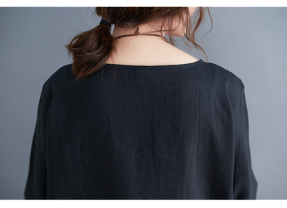 Summer Linen Plus Sizes Black Cozy Dresses
