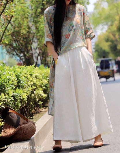 Vintage Elastic Waist Casual Wide Leg Pants
