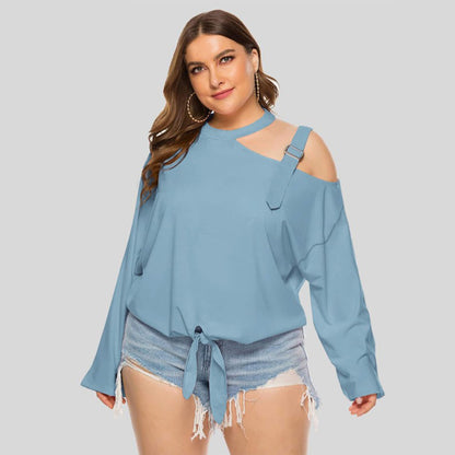 Casual Bowknot Long Sleeves Plus Sizes Women T Shirts