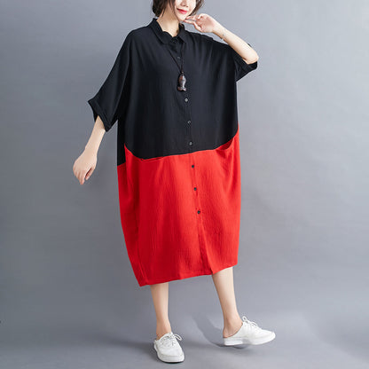 Summer Casual Linen Plus Sizes Midi Shirt Dresses