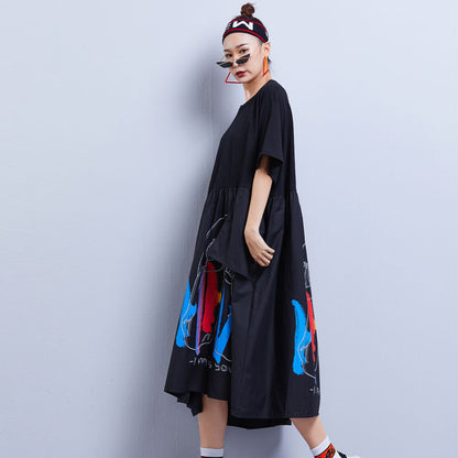 Summer Contrast Black Plus Sizes Midi Dresses