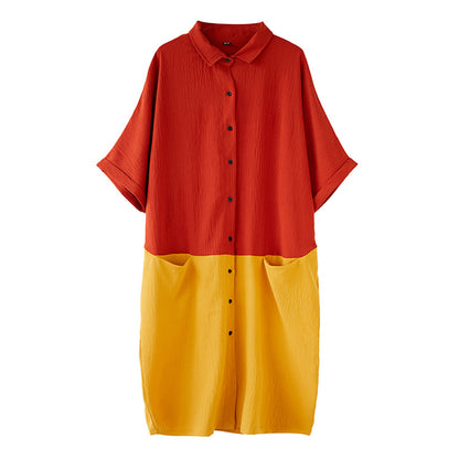 Summer Casual Linen Plus Sizes Midi Shirt Dresses