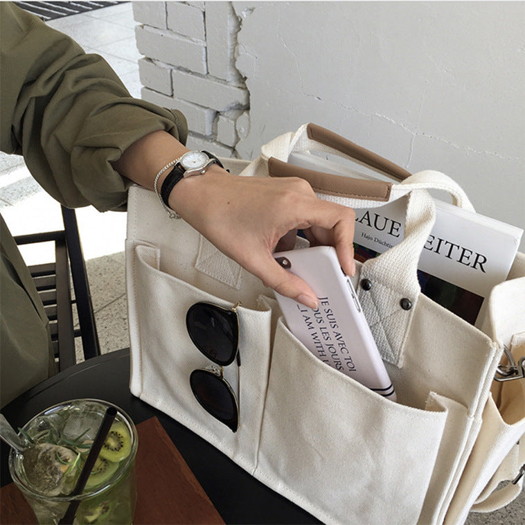 Casual Large Storage Multi Pockets Canvas Tote Handbags