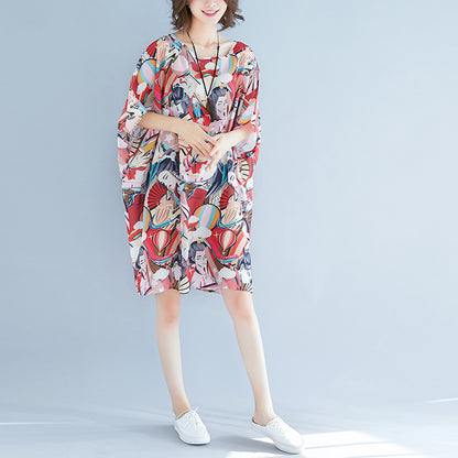 Summer 3D Face Print Chiffon Plus Sizes Short Dresses