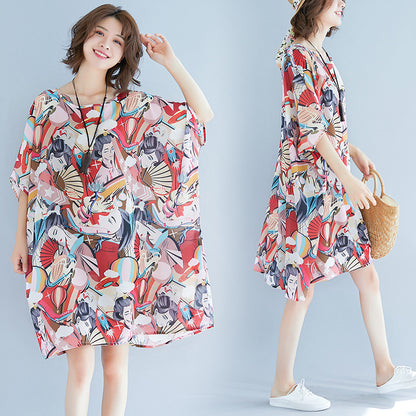 Summer 3D Face Print Chiffon Plus Sizes Short Dresses