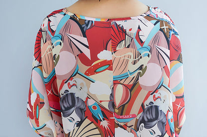 Summer 3D Face Print Chiffon Plus Sizes Short Dresses