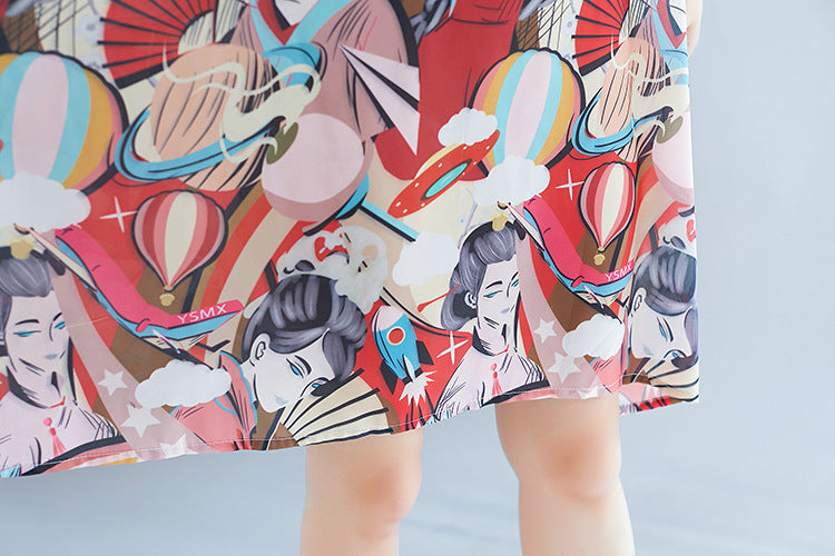 Summer 3D Face Print Chiffon Plus Sizes Short Dresses