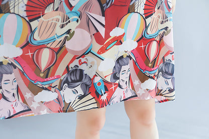 Summer 3D Face Print Chiffon Plus Sizes Short Dresses