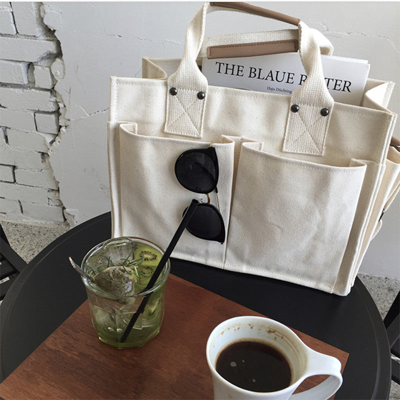 Casual Large Storage Multi Pockets Canvas Tote Handbags