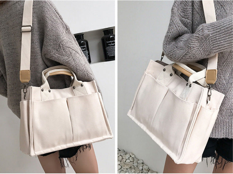 Casual Large Storage Multi Pockets Canvas Tote Handbags
