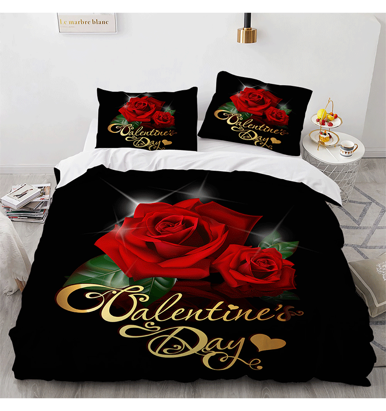 3D Red Pink Rose Design 3-Piece Bedding Sets
