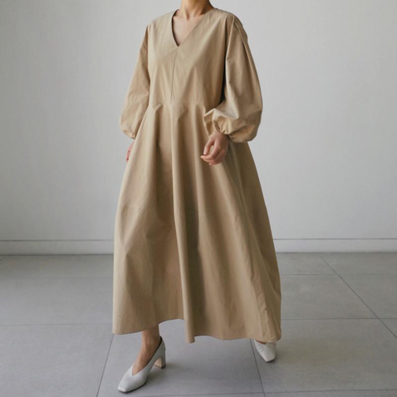 Women Loose Midi Length Casual Fall Dresses-STYLEGOING