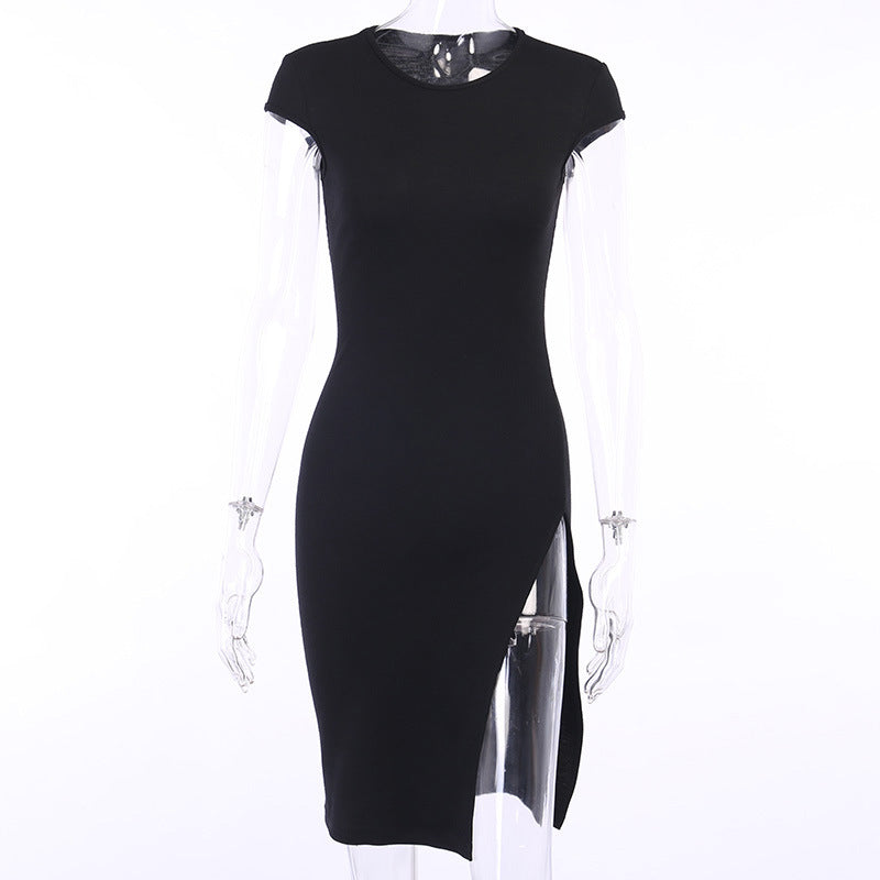 Sexy Round Neck High Split Women Short Dresses