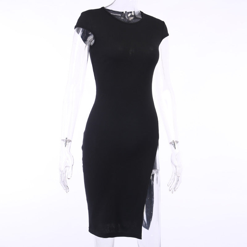 Sexy Round Neck High Split Women Short Dresses