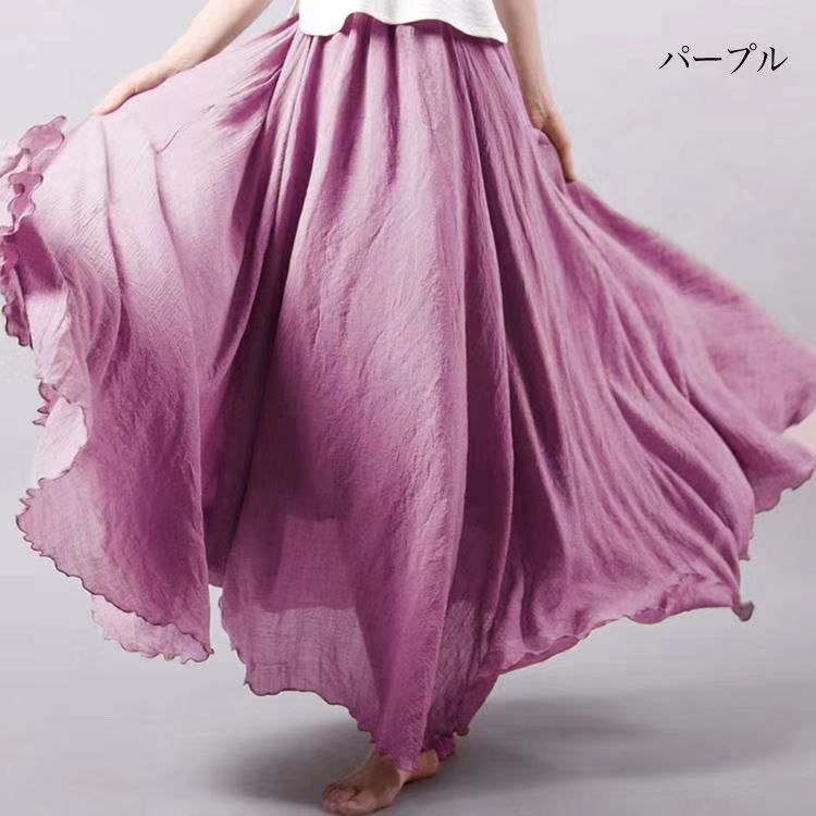 Casual Linen Elastic Waist A Line Skirts for Women