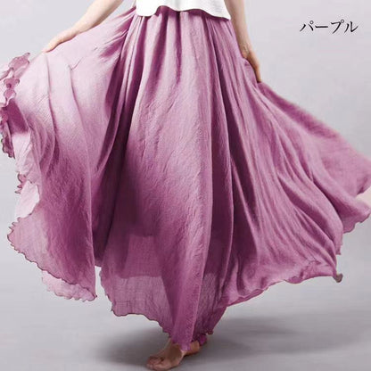 Casual Linen Elastic Waist A Line Skirts for Women
