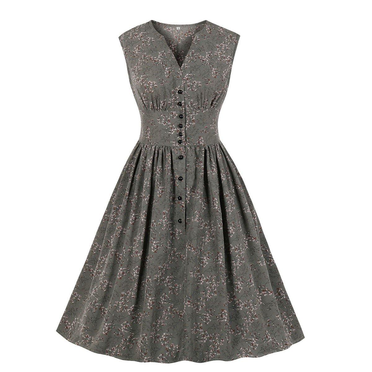 Summer Sleevess Retro Floral Print Women Dresses-STYLEGOING