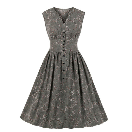 Summer Sleevess Retro Floral Print Women Dresses-STYLEGOING