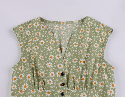Summer Sleevess Retro Floral Print Women Dresses-STYLEGOING