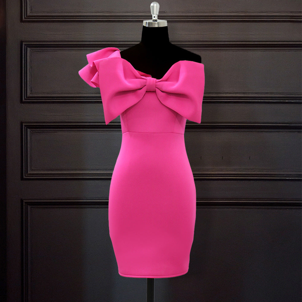 Sexy One Shoulder Ruffled Bowknot Evening Dresses