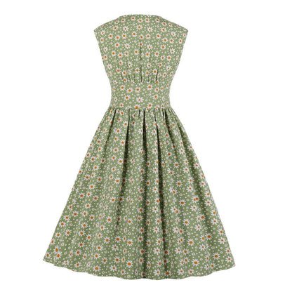 Summer Sleevess Retro Floral Print Women Dresses-STYLEGOING