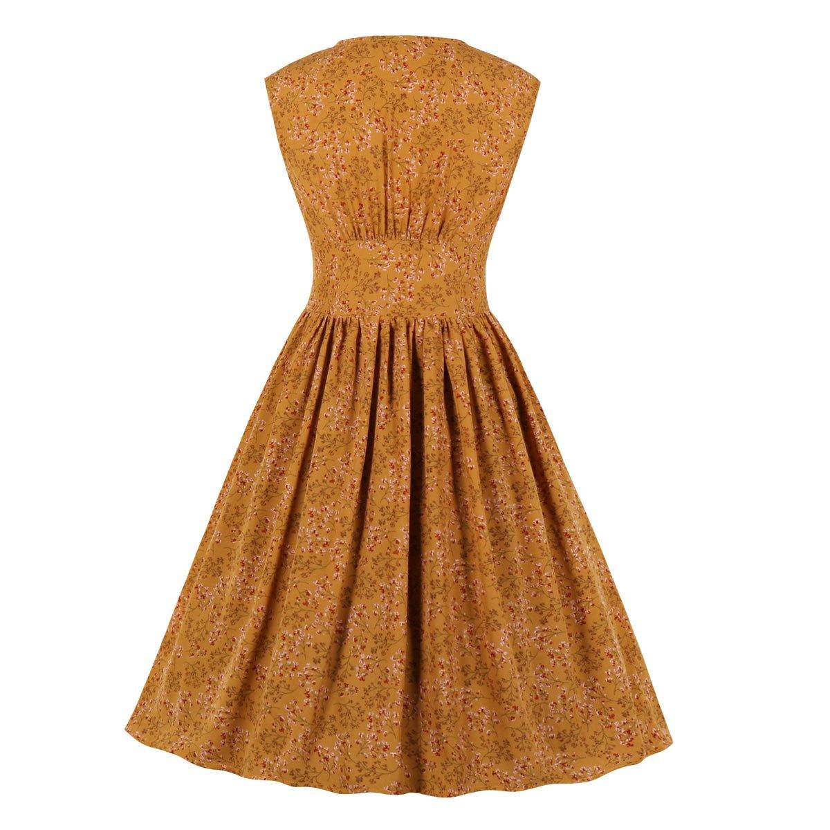 Summer Sleevess Retro Floral Print Women Dresses-STYLEGOING