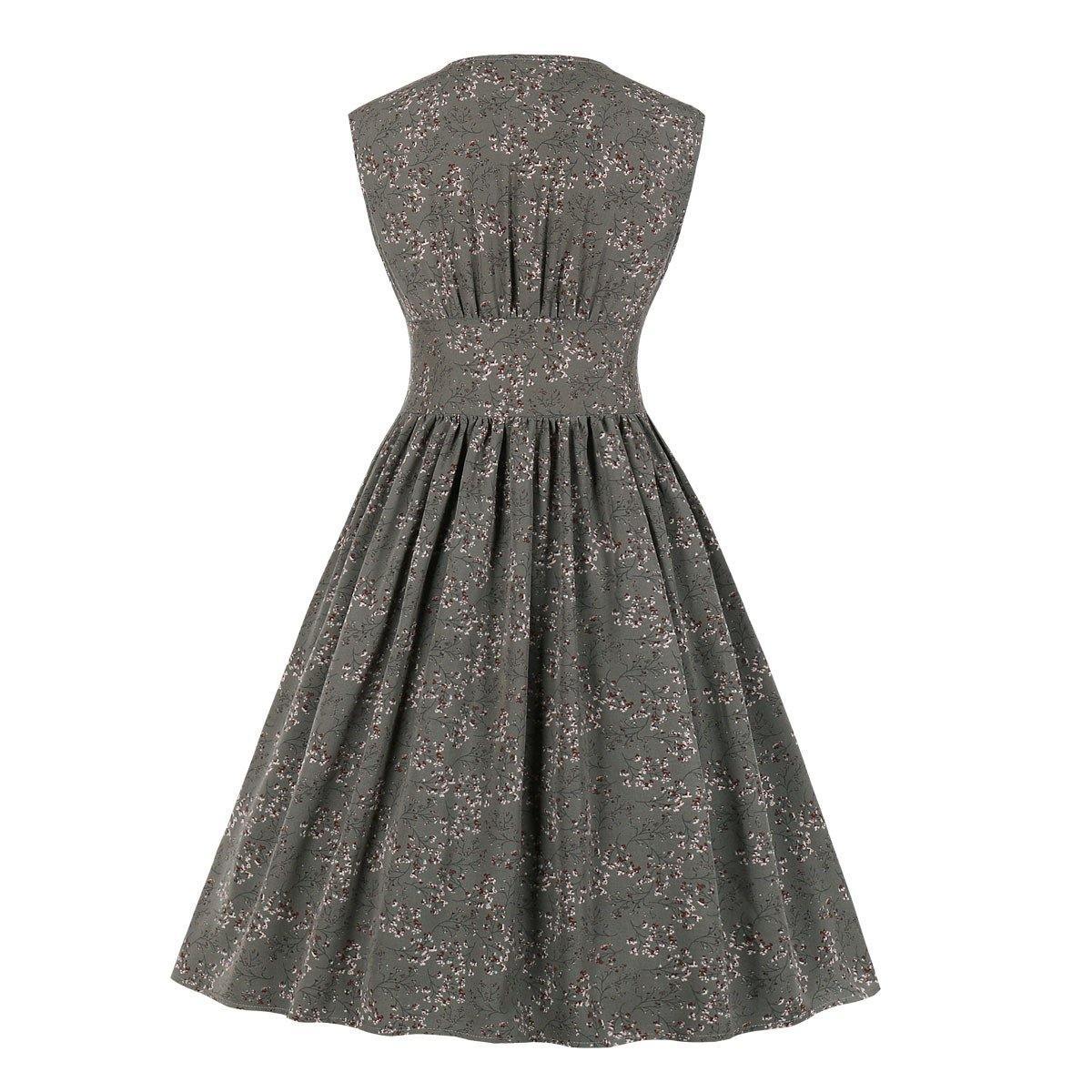 Summer Sleevess Retro Floral Print Women Dresses-STYLEGOING