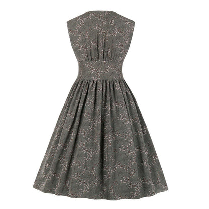 Summer Sleevess Retro Floral Print Women Dresses-STYLEGOING