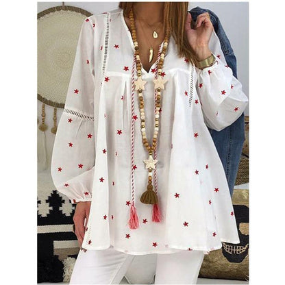 Women Summer Floral Print Plus Size Lace Blouses-STYLEGOING