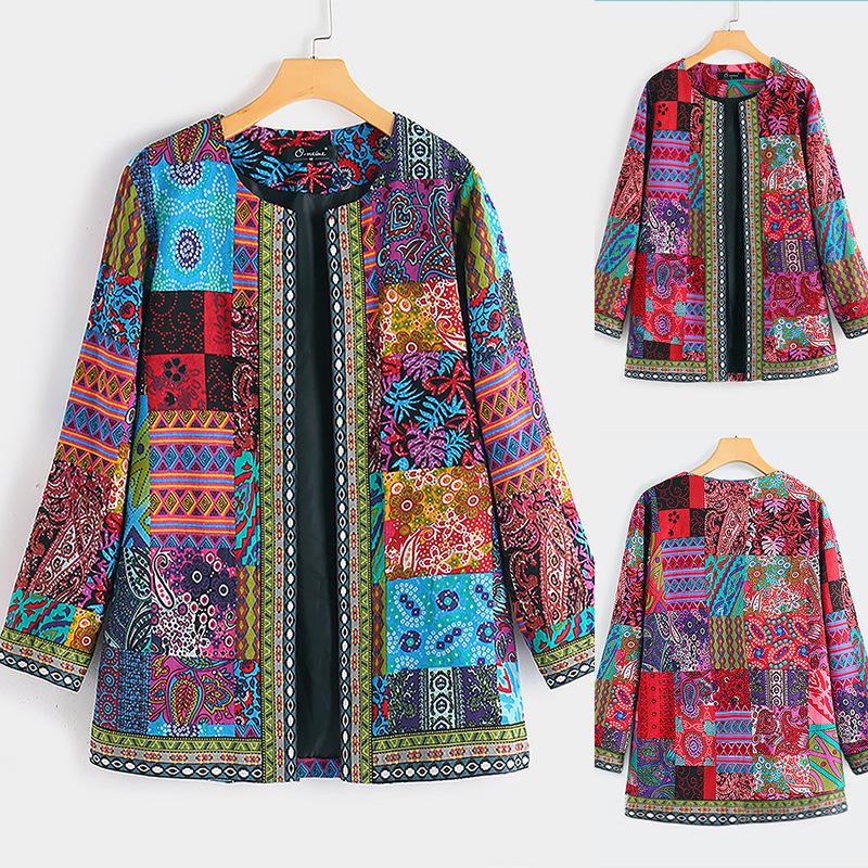 Vintage Cotton Linen Print Plus Size Women Cardigan Coat--Free Shipping at meselling99