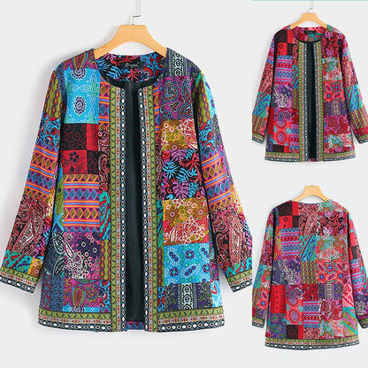 Vintage Cotton Linen Print Plus Size Women Cardigan Coat--Free Shipping at meselling99