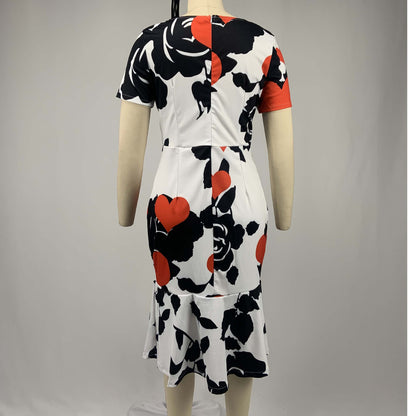 Sexy Round Neck Floral Print Bodycon Sheath Dresses